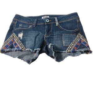Mudd Jeans Aztec Distressed Denim Shorts 3 Boho Festival Southwestern Tribal Y2K